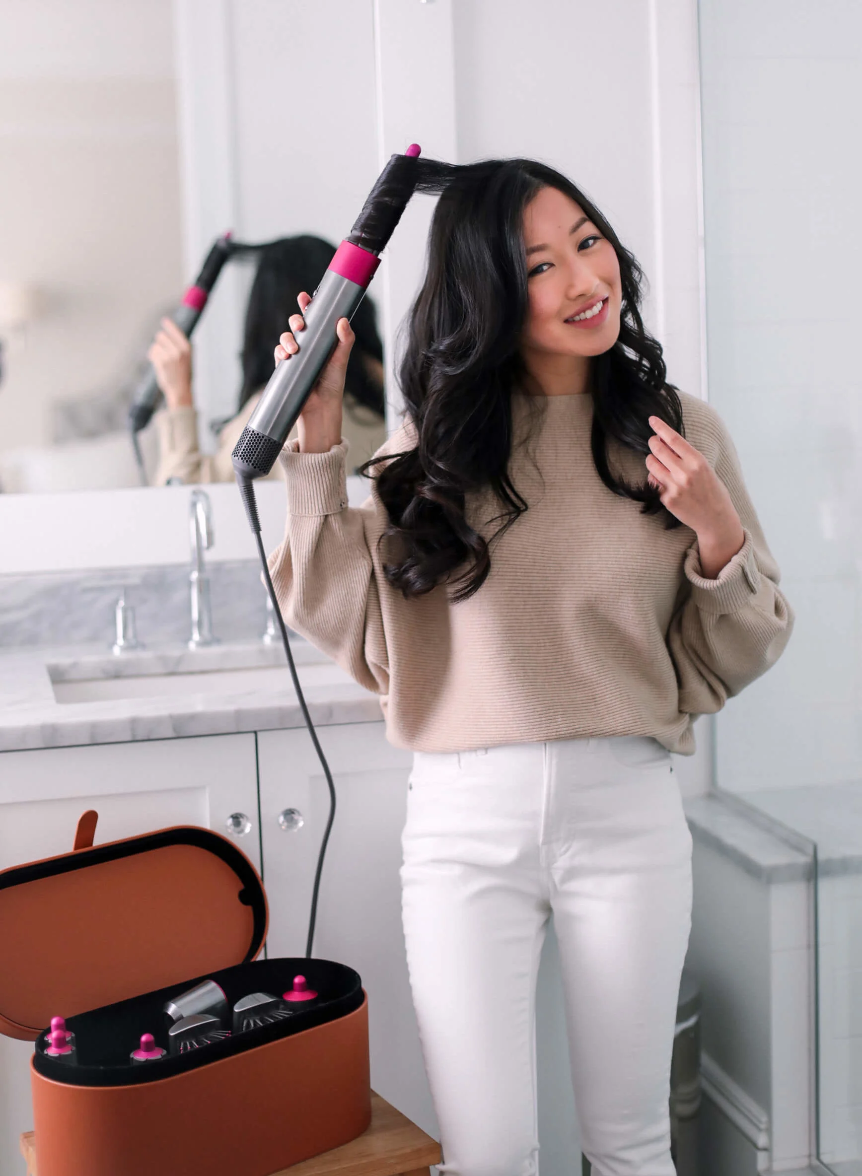 Dyson Airwrap lifestyle editorial, Coanda airflow over capped heat