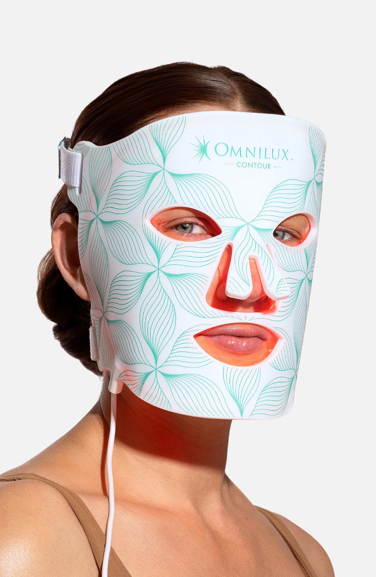 Omnilux Contour Face worn full mask portrait, flexible silicone, clinical-grade LED