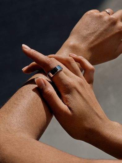 Oura Ring editorial, portrait shot of the ring worn naturally