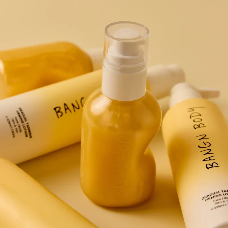 Bangn Body Firming Lotion and the gradual-tanning range, photographed by GLOW